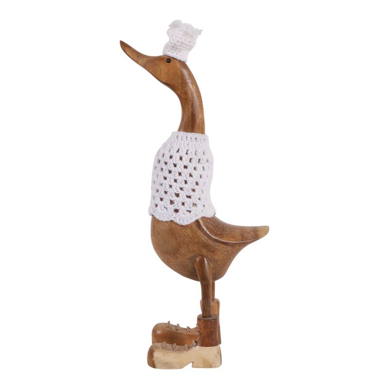 Decorative Wooden Duck Figurine Sculpture - 19.5"
