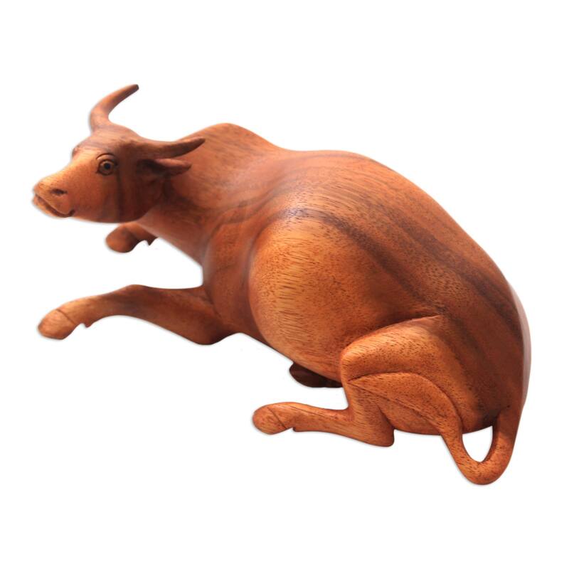 Novica Handmade Resting Buffalo Wood Sculpture