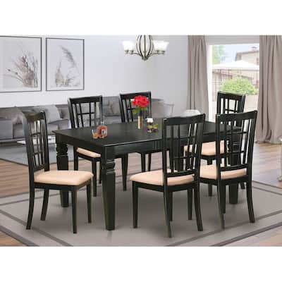 HomeStock 7-Piece Rectangle Black Finish Solid Wood Top Dining Table with 6 Chairs with Lattice Back