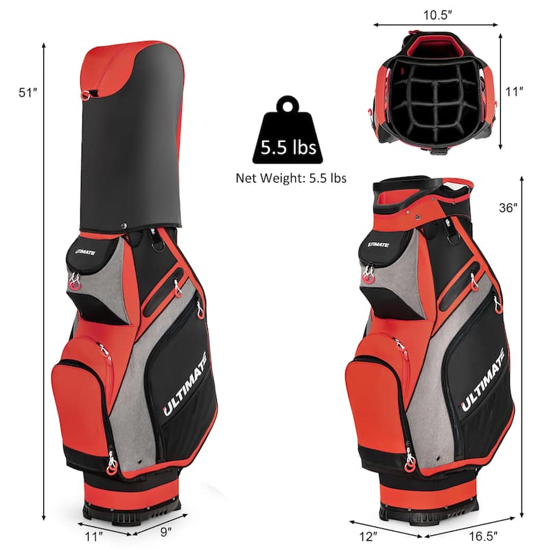 10.5'' Golf Stand Bag w/14 Way Dividers Rain Hood 7 Zippered Pockets - See Details