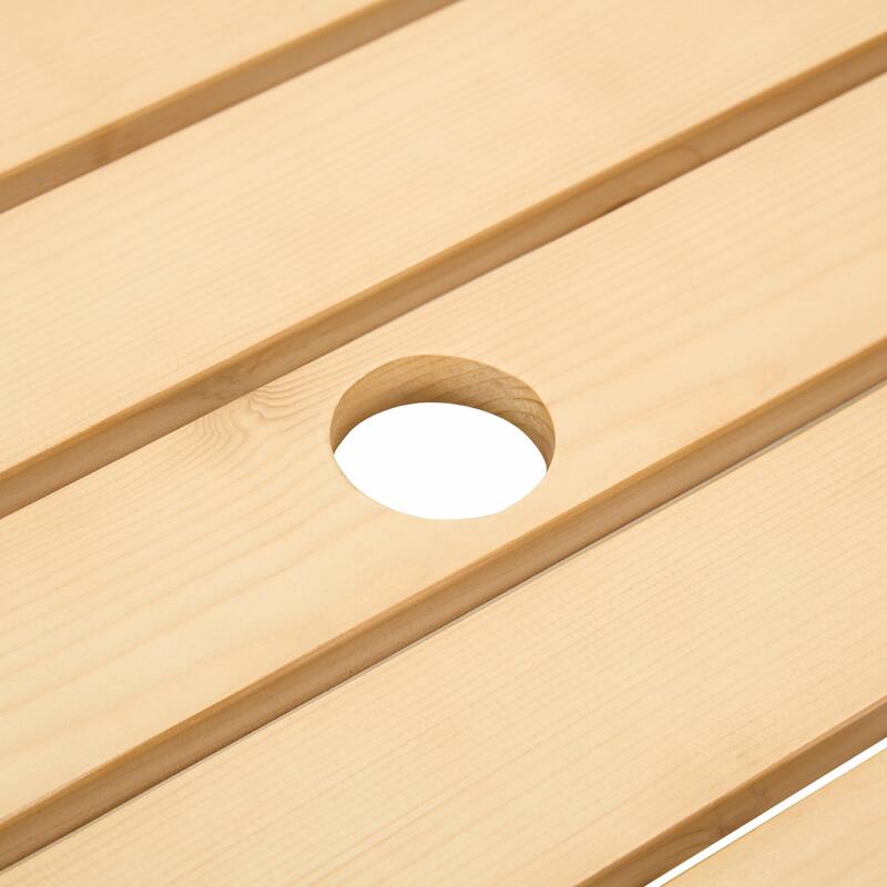 Outdoor 6 Person Round Picnic Table with Bench, Umbrella Hole for Garden, Backyard, Porch, Patio