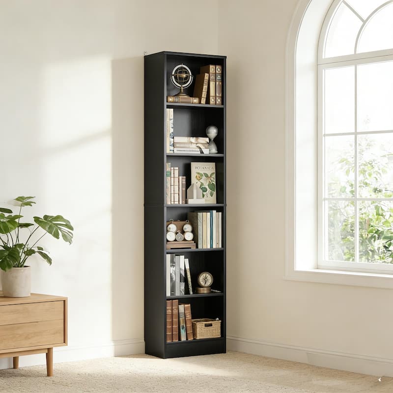 80"H Tall 6-Tier Bookcase With 2 Adjustable Shelves，Modern Open Storage Shelf for Home Office and Bedroom