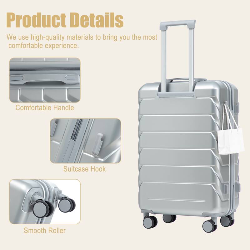 28 Inch Large Checked Luggage, Scratch Resistant Surface Four Multi-Directional Wheels, With Combination Lock and Side Hooks