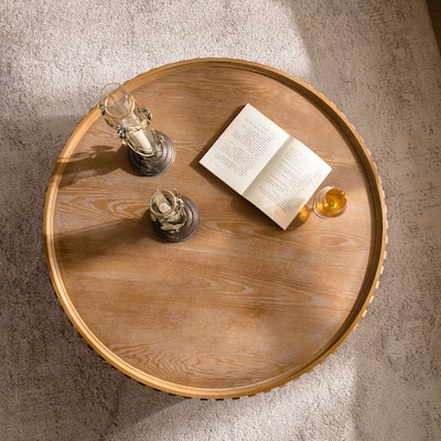Handcrafted Coffee Table End Table with Fluted Design, Round Accent Table Cocktail Table with Mushroom Silhouette