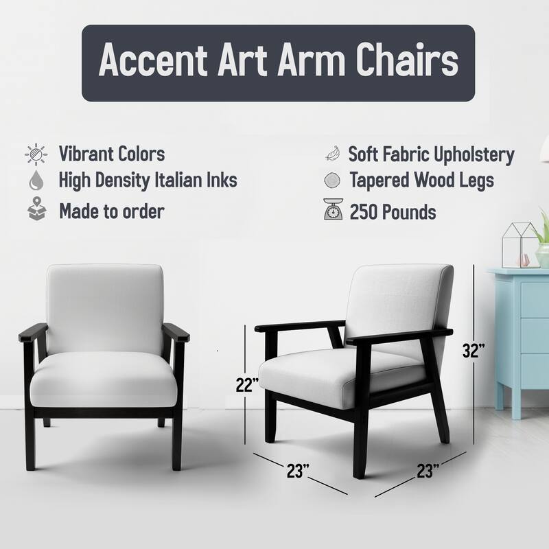 Designart "Coast Blue Sea Waves Watercolour" Upholstered Abstract Accent Chair - Modern Arm Chair For Bedroom