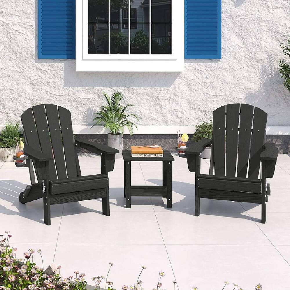 Set of 2 All-Weather HDPE Folding Adirondack Chair For Patios, Decks, Gardens with 1 Table