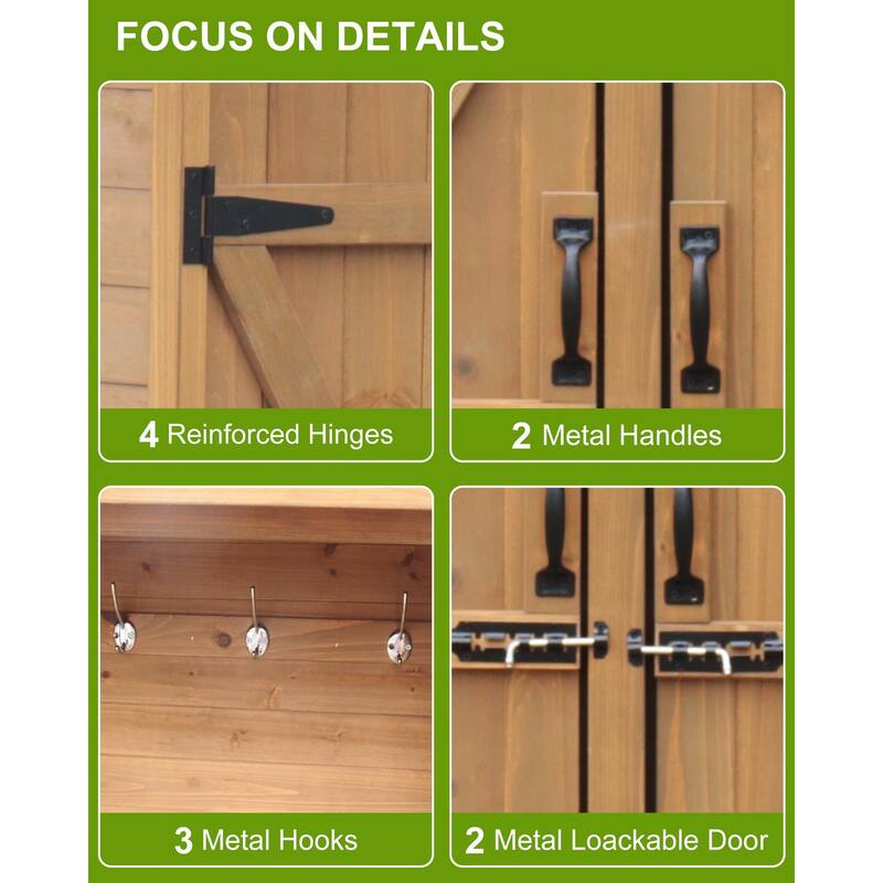 Shed Outdoor Storage Cabinet Wooden Garden Sheds, Outside Tool Organizer with Waterproof Roof, Shelves and Lockable Door