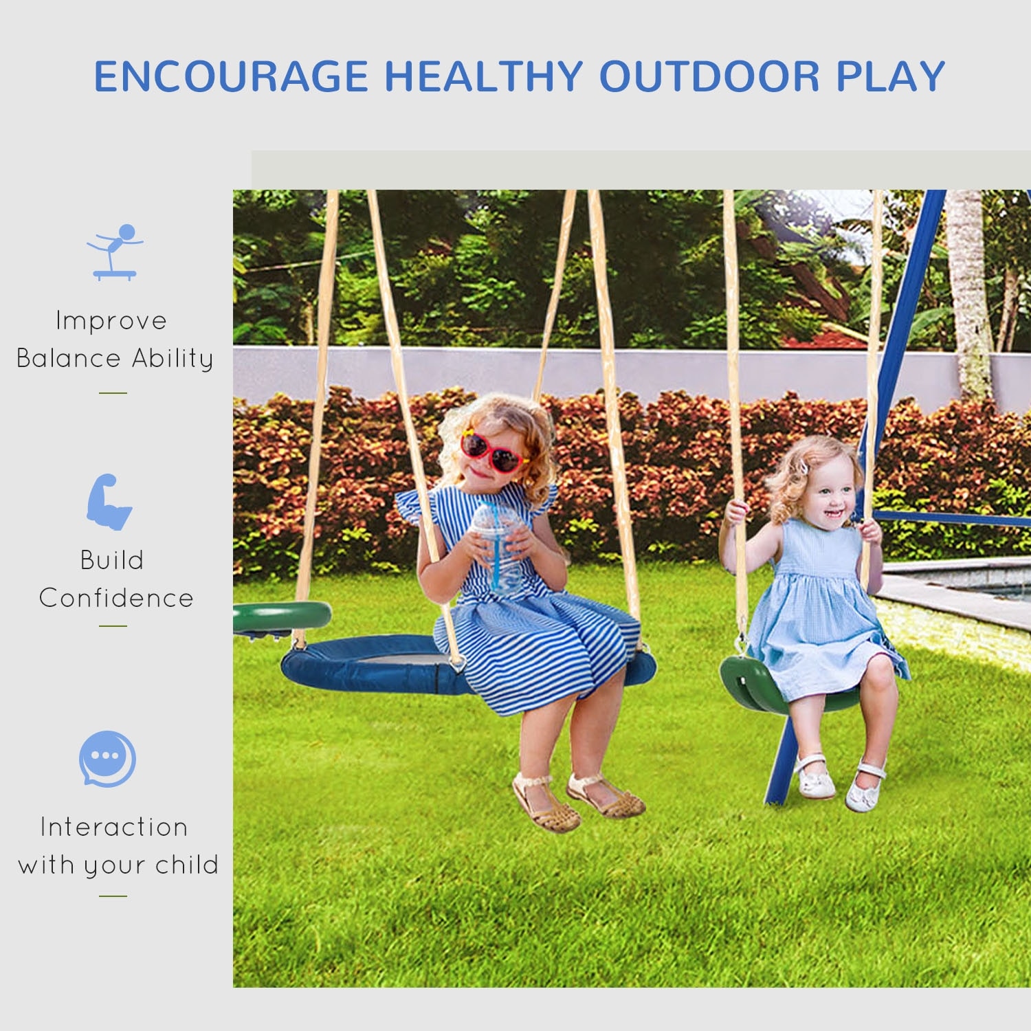 Outsunny 5-in-1 Kids Swing Set Backyard Playground Set, Metal