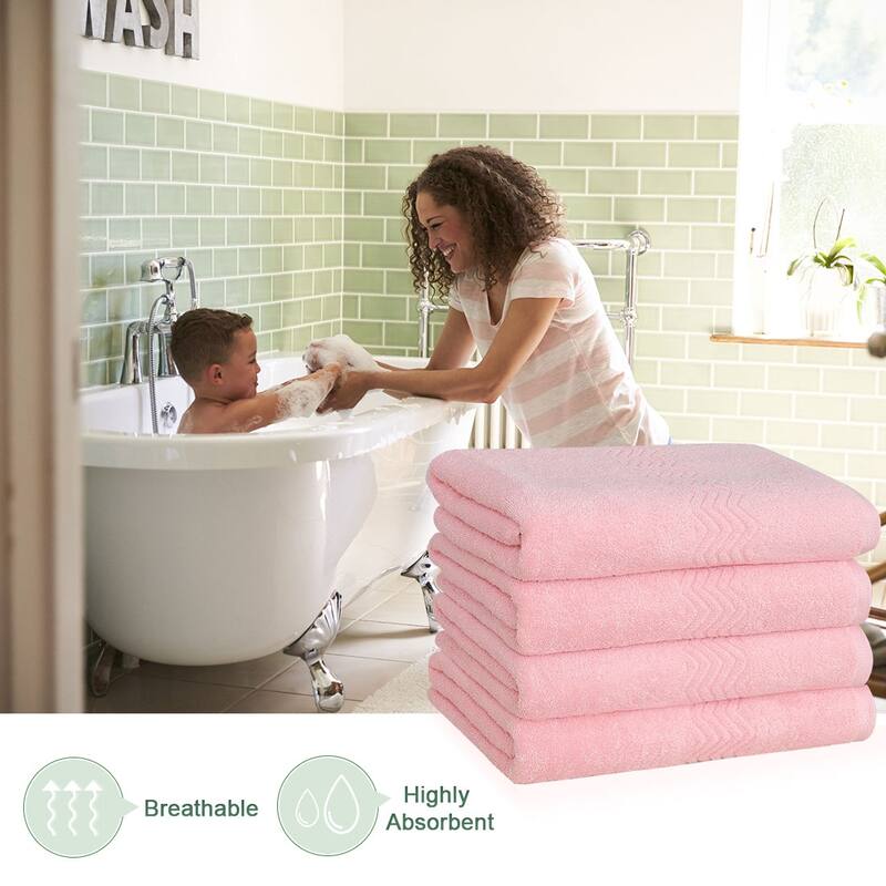4 Pieces Cotton Bath Towels 27"x54" for Home Spa Hotel Soft Absorbent - 27 x 54in - Pink - 27 x 54in
