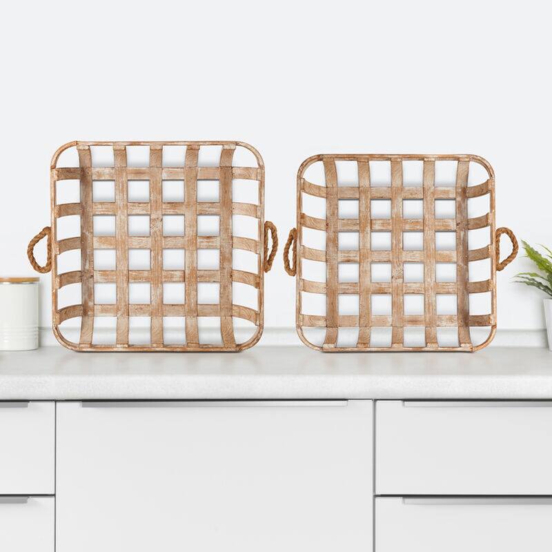 Elements Set of 2 Woven Wood Wall Baskets, 16 Inch, 20 Inch