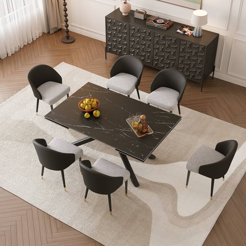9 - Piece Extendable Rectangular Sintered Stone Cross Legs Dining Set With 8 Chairs For Home or Villa