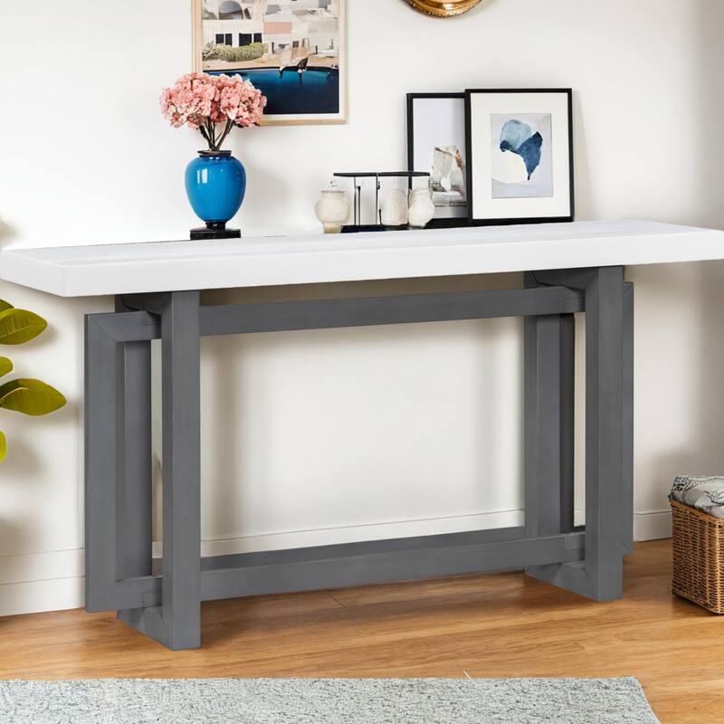 Console Table with Industrial-inspired Concrete Wood Top, Extra Long Entryway Table for Entryway, Hallway, Living Room - Dark Gray+White