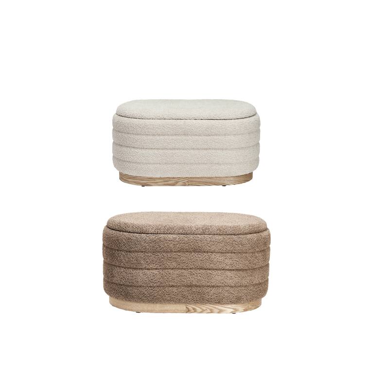 Fabric and Wood Upholstered Ottomans with Storage and Wood Bases