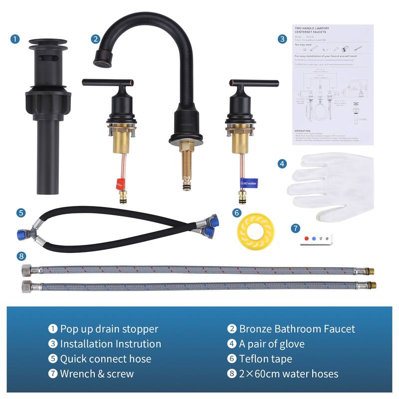 WOWOW 8 in. Widespread Double-Handle Bathroom Faucet with Drain Kit