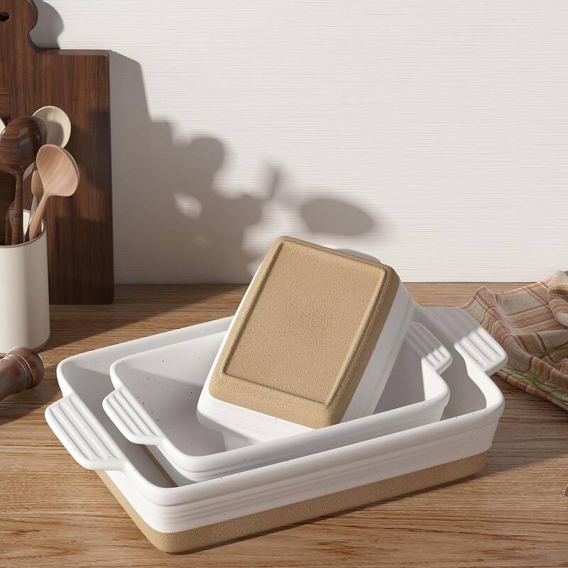 Ceramic Baking Dish, Casserole Dishes for Oven, Extra Deep Lasagna Pans with Handles,Bakeware Set of 3 14.7 x 8.7 x 3 Inches