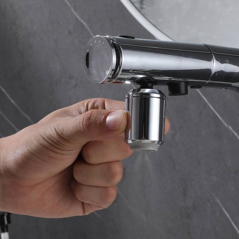 Modern LED Temperature Display Liftable 360° Rotatable Bathroom Pull-out Faucet with Three Functions