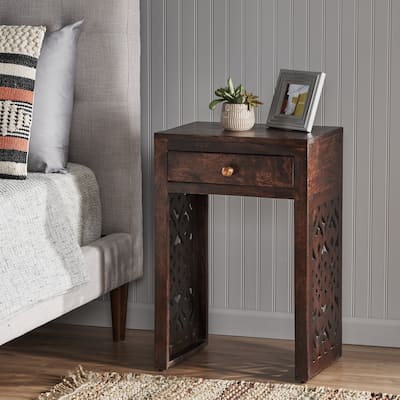 18" Traditional End Table with Wood Finish and One Drawer for Living Room or Bedroom