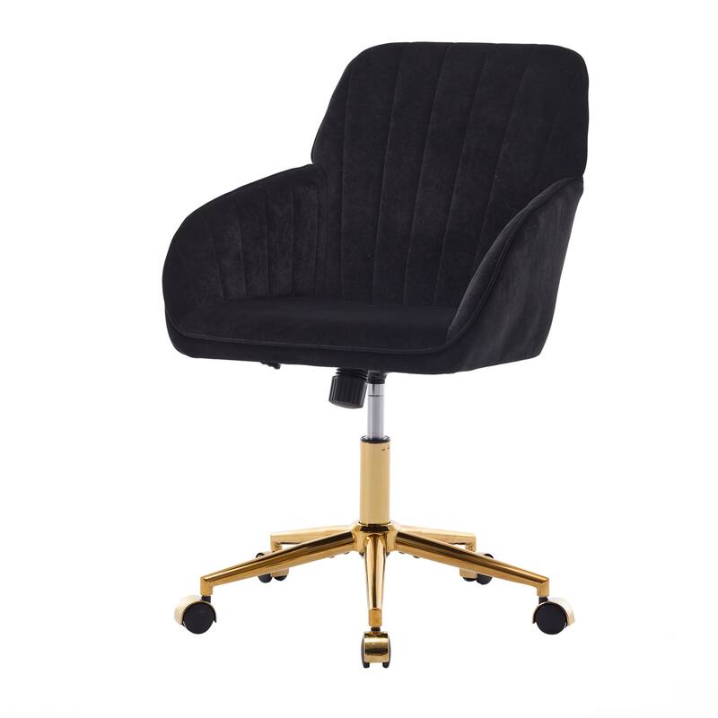 Velvet Office Chair with Golden Base, Ergonomic Backrest, Memory Foam Cushion, and Adjustable Seat for Home or Bedroom
