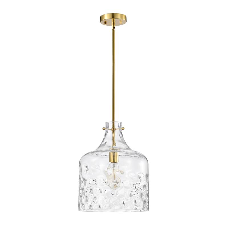 Clear Dimpled Cylindrical Glass Pendant Ceiling Light - 12in