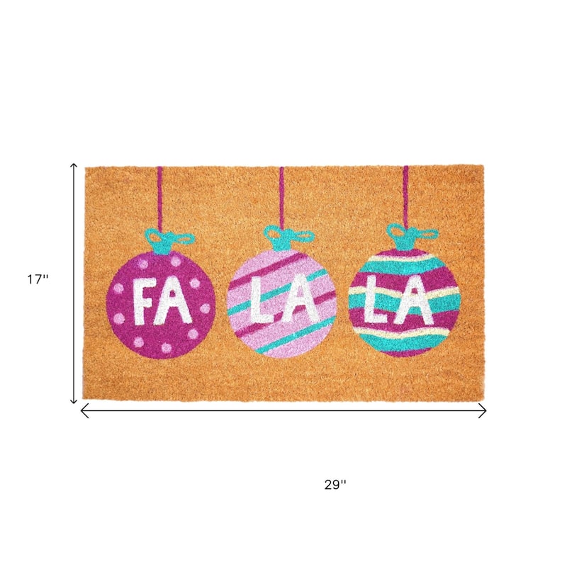 HomeRoots 17" X 29" Brown White And Pink Christmas Outdoor Coir Door Mat - 17.00' X '29.00