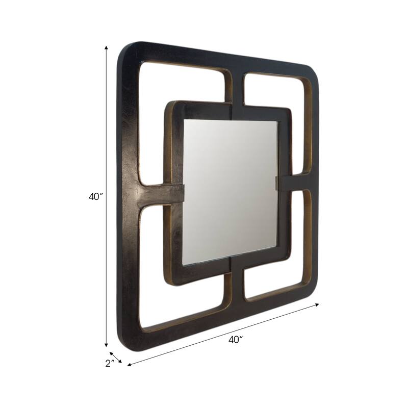 Wood Metal Wall Mirror Modern Square Geometric Open Frame - 40" Black - 40" x 2" x 40"