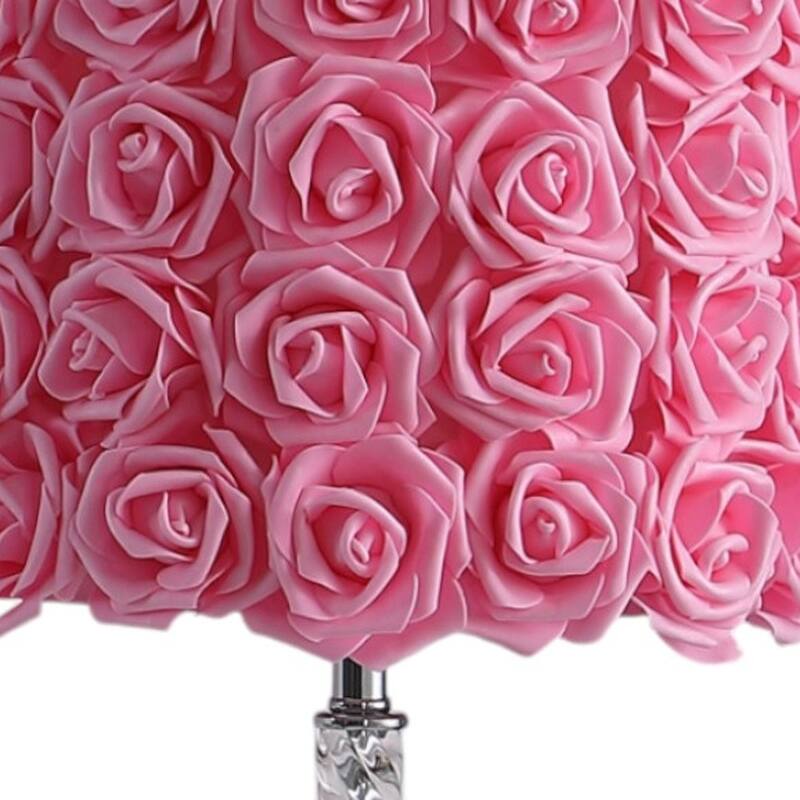 HomeRoots Pink Roses Acrylic And Metal Table Lamp - 10.75