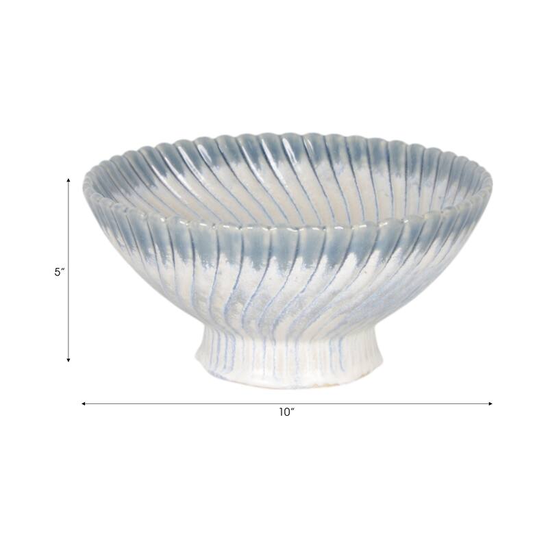 Decorative Ceramic Textured Pedestal Bowl - 10", Blue & White - 10.0"