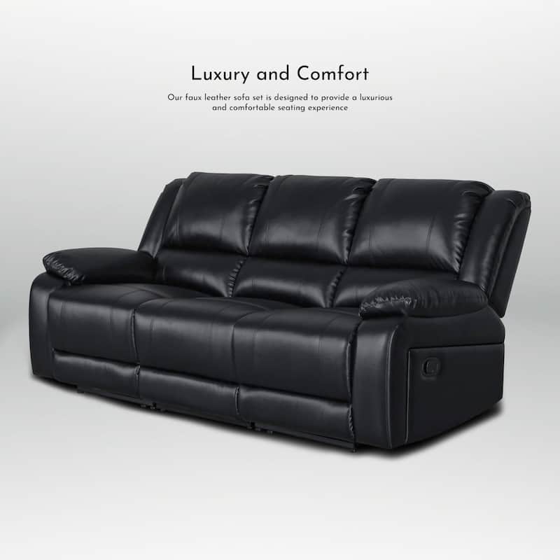 82" Width Modern Contemporary Faux Leather Manual Reclining Sofa