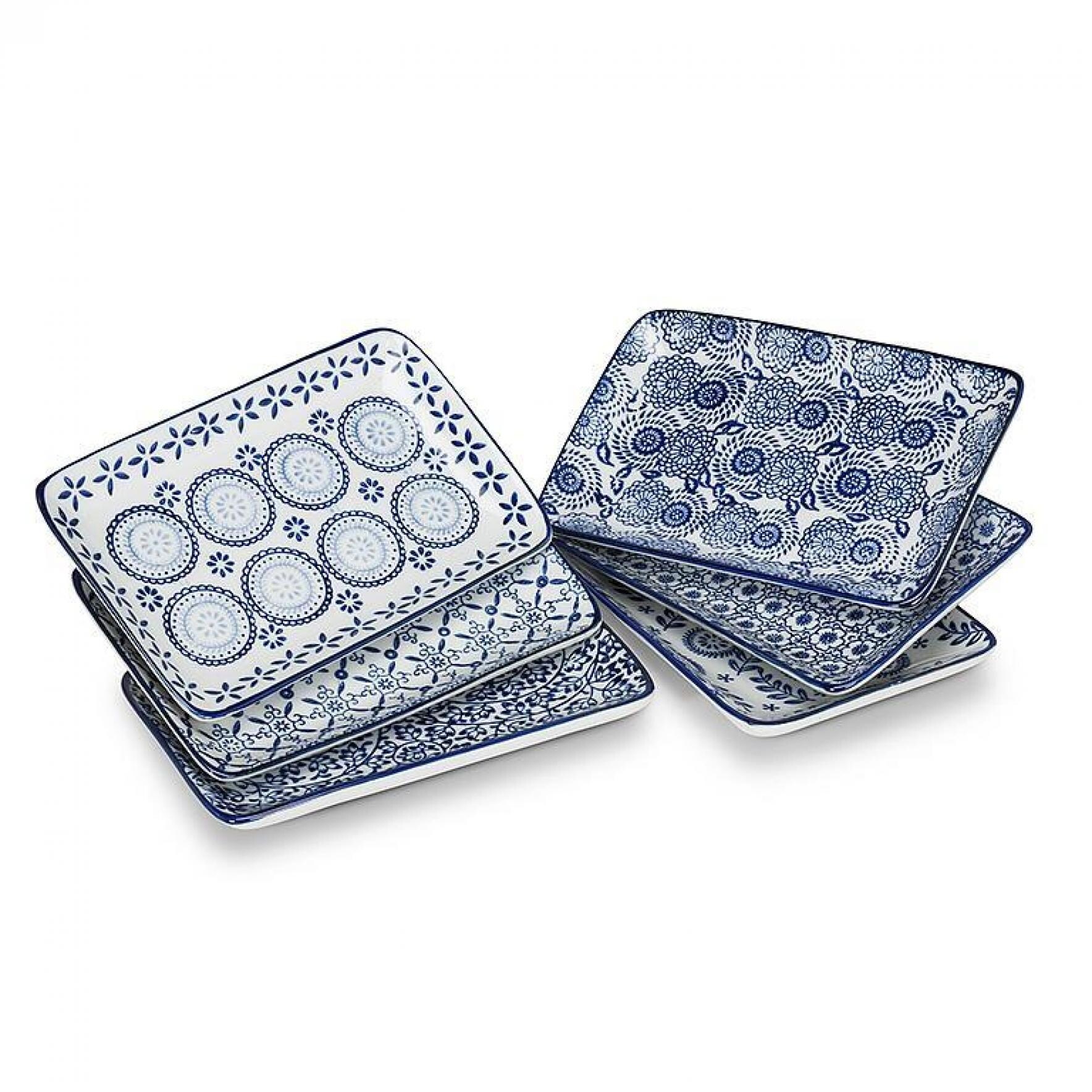 ☆ 1/64 Cocodake Plate ③ Set Of 6 Assorted Patterns Rectangle Plate - Bed Bath