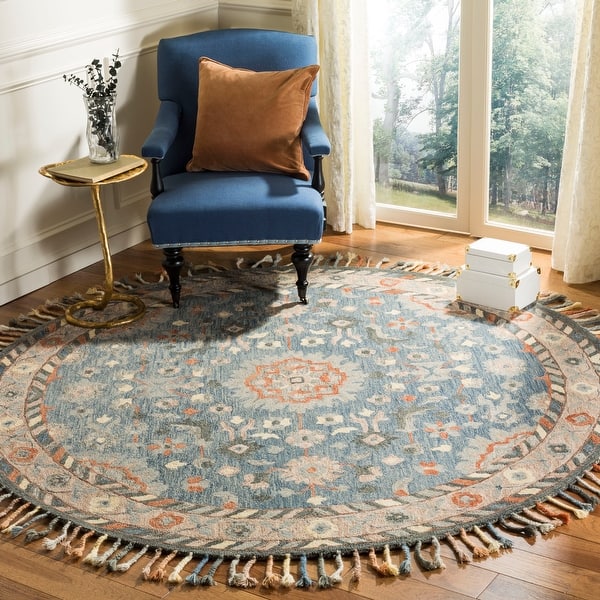 slide 2 of 14, SAFAVIEH Handmade Aspen Adelia Boho Tribal Wool Rug 7' Round - Blue/Rust - Round