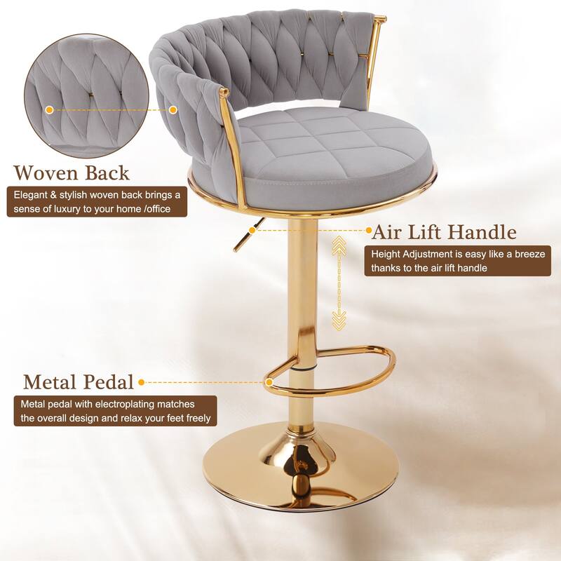 Javlergo Bar Stools Set of 4/6 Velvet Floral Back 360° Swivel Bar Stools 30.5" to 38.8" Adjustable Height Bar stools