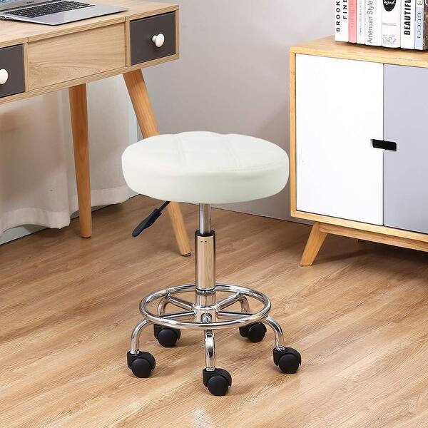 slide 2 of 6, Adjustable Spa Rolling Stool with Wheels and Foot Rest Hydraulic Drafting Stool