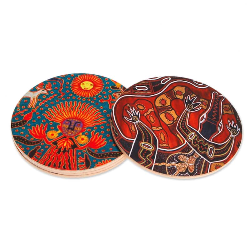 Novica Handmade Huichol Inspiration Decoupage Wood Coasters (Set Of 4)