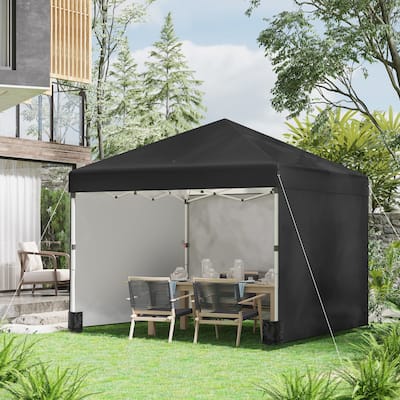 Outsunny 10' x 10' Pop Up Canopy with 3 Sidewalls, Leg Weight Bags and Carry Bag, Height Adjustable Party Tent