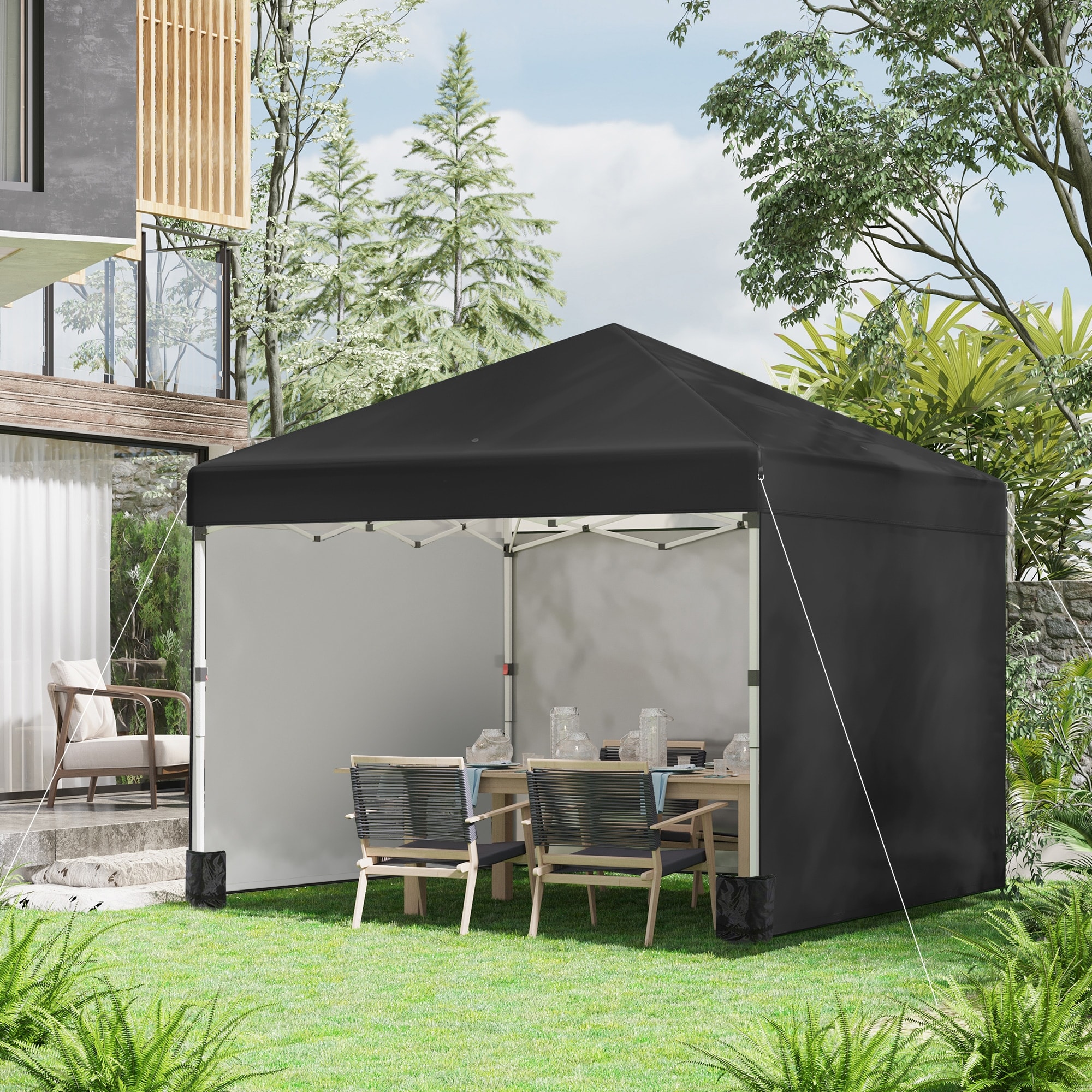 Outsunny 10' x 10' Pop Up Canopy with 3 Sidewalls, Leg Weight Bags and Carry Bag, Height Adjustable Party Tent
