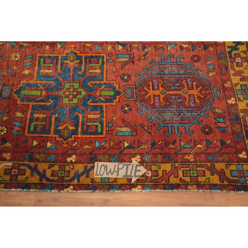 Hand Knotted Oriental 100% Wool Carpet Traditional Geometric Oranges & Rust Heriz Runner Rug - 10' 5'' X 3' 0''