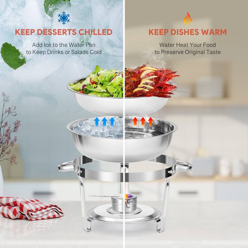 2 Pack 5 qt Stainless Steel Round Chafing Dishes Buffet Set