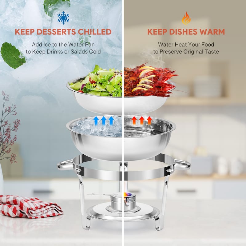 5 qt Stainless Steel Round Chafing Dish Buffet Set for Catering