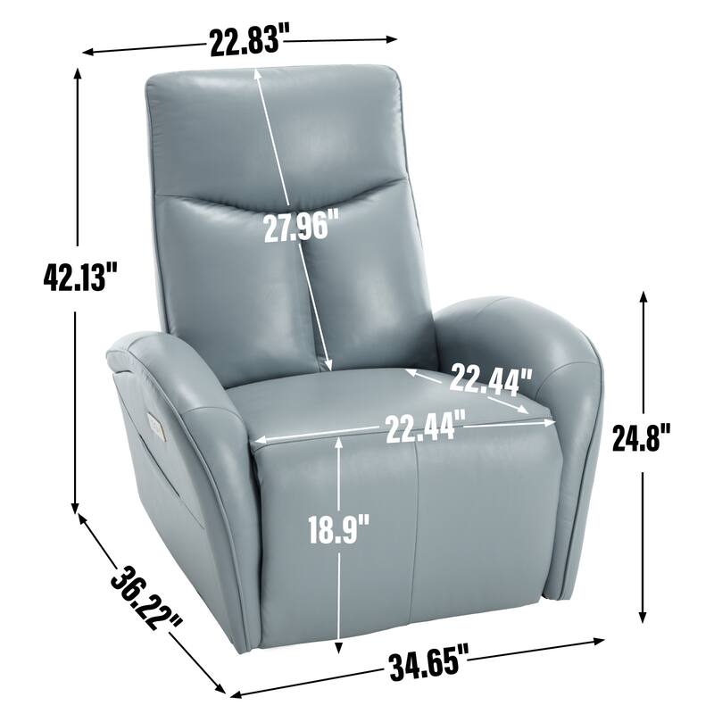 270° Genuine Leather Swivel and Rocker Power Recliner Chair for Elderly, Lving Room Single Sofa w/Lumbar Support & Rolled Arms