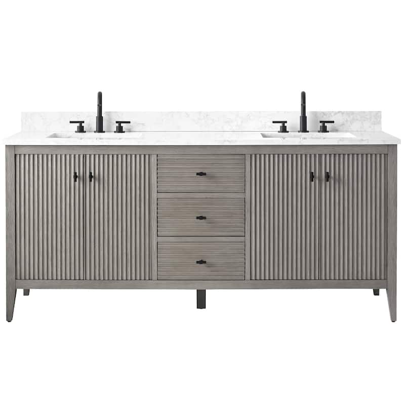 Vanity Art 72" Double Sink Bathroom Vanity Cabinet with Engineered Marble Top