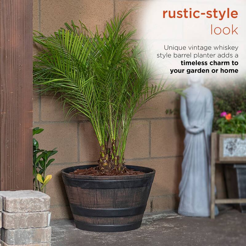 Alpine Corporation 11" Tall Indoor/Outdoor Barrel Shaped Planter - 18 x 11