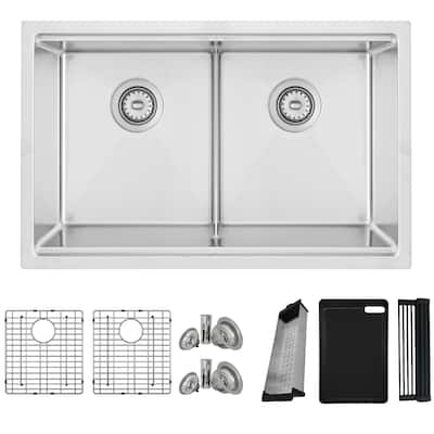 Dual-Mount 30 inch Stainless Steel Double Bowl Kitchen Sink Handmade
