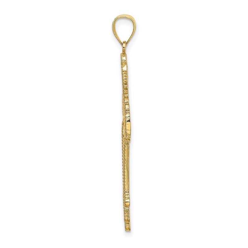 Curata 14k Yellow Gold Beaded Textured Large Cross Pendant Necklace 18mm x 38mm