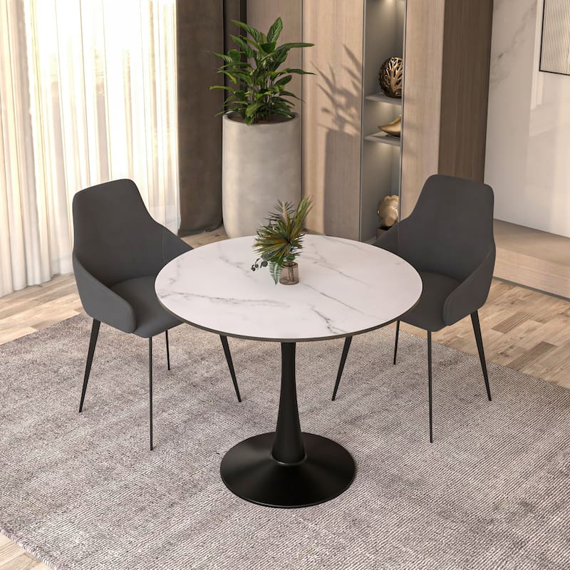 Bristol 31" Modern Round MDF Wood Top Dining Table with Glossy Steel Pedestal Base for Kitchen & Dining Room