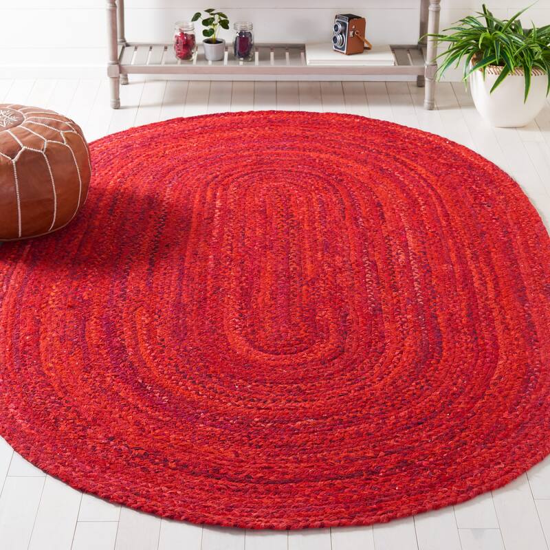 SAFAVIEH, Handmade Braided Teodora Country Cotton Rug - 6' x 8' Oval - Red