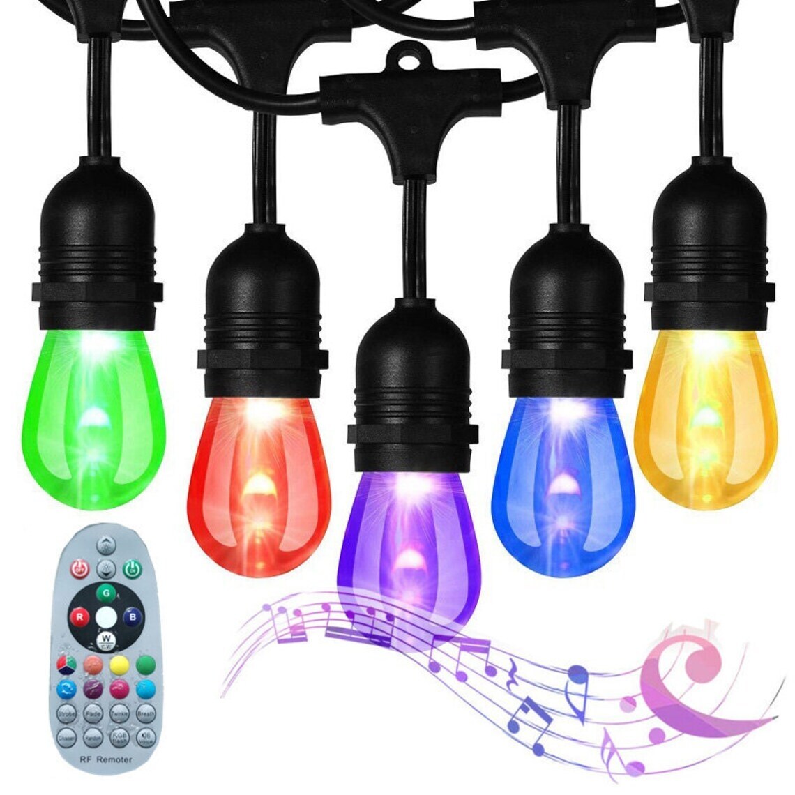48ft Outdoor String Light With 15 RGBW Music-synced Color Bed Bath   Beyond 35547568
