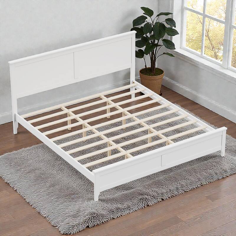 Modern Solid Wood Platform Bed Frame with Wooden Slats Support, No Box Spring Needed, Full Queen King