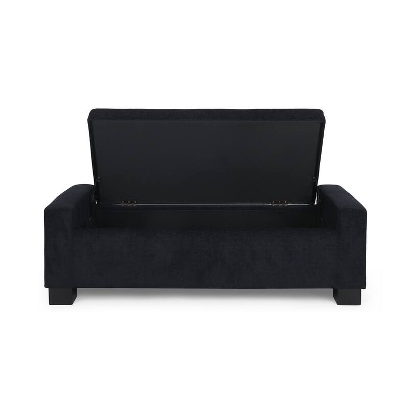 Roomfitters Upholstered Storage Ottoman Bench with Hinged Lid, Rectangular Accent Seat for Living Room or Bedroom