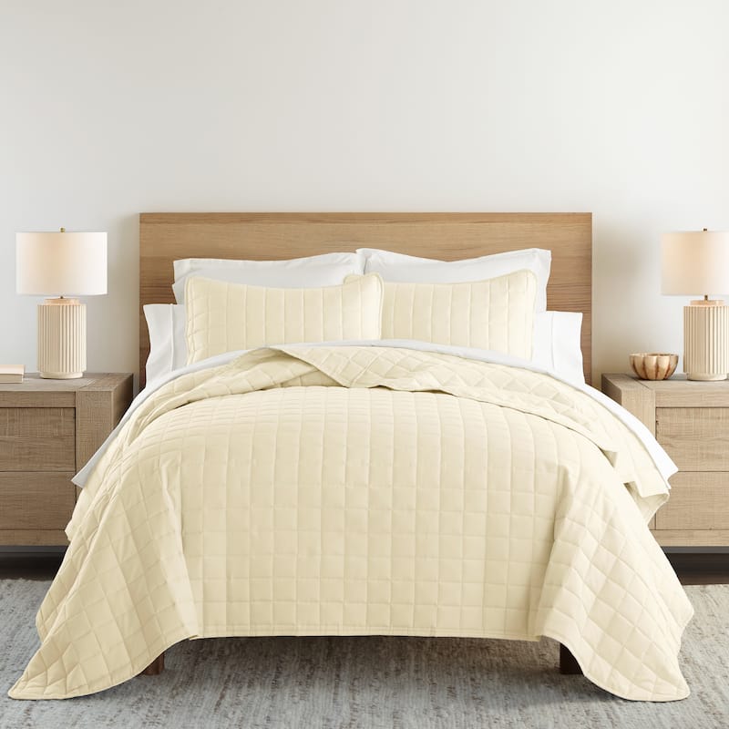 Becky Cameron Premium Ultra Soft Square Quilted Coverlet Set - Yellow - Twin