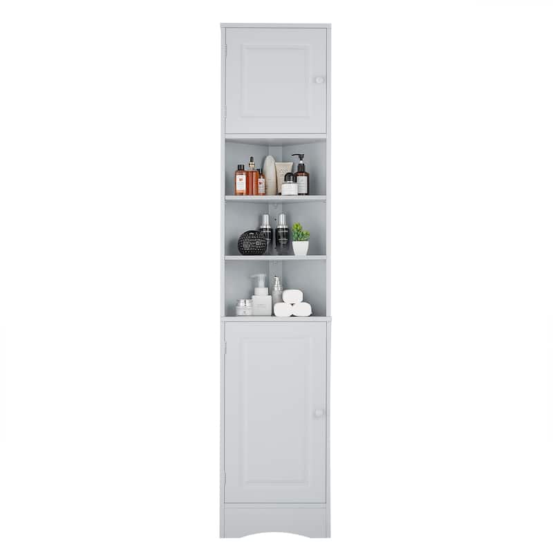 Roomfitters Tall Corner Bathroom Cabinet with 2 Doors Adjustable Shelves and Open Shelf Multi-Functional Design